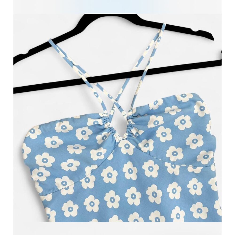 Cotton Candy LA Sky Blue Daisy A-Line Cross Strap Dress Size S